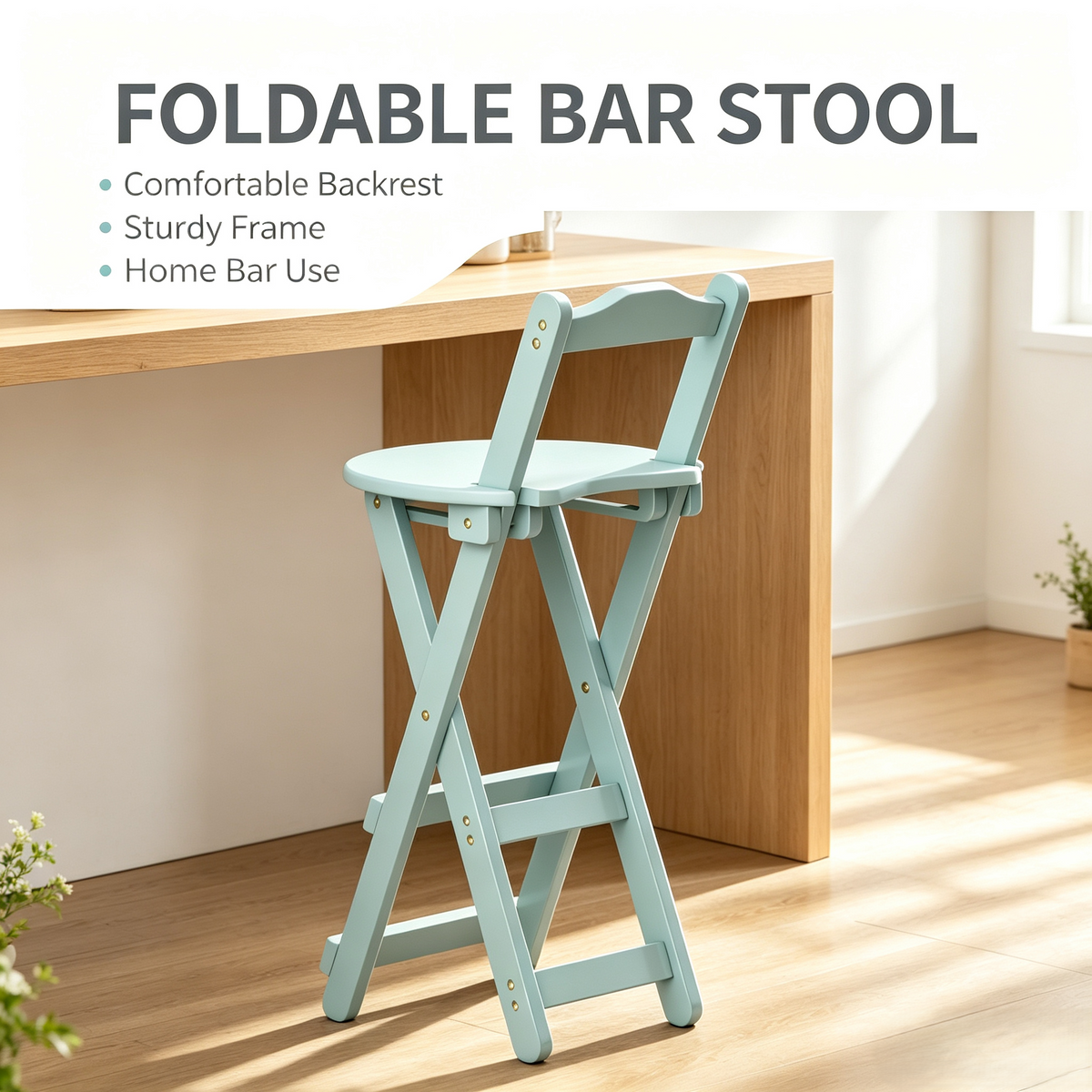 Foldable Wooden Bar Stool with Backrest