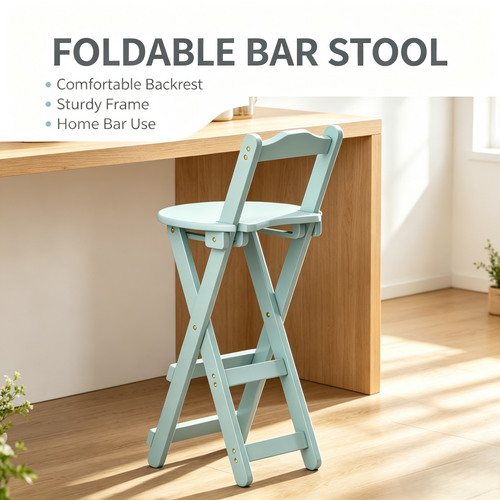 Foldable Wooden Bar Stool with Backrest