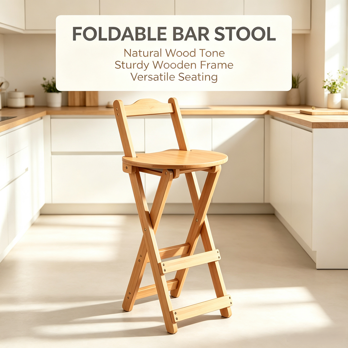 Foldable Wooden Bar Stool with Backrest
