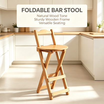 Foldable Wooden Bar Stool with Backrest