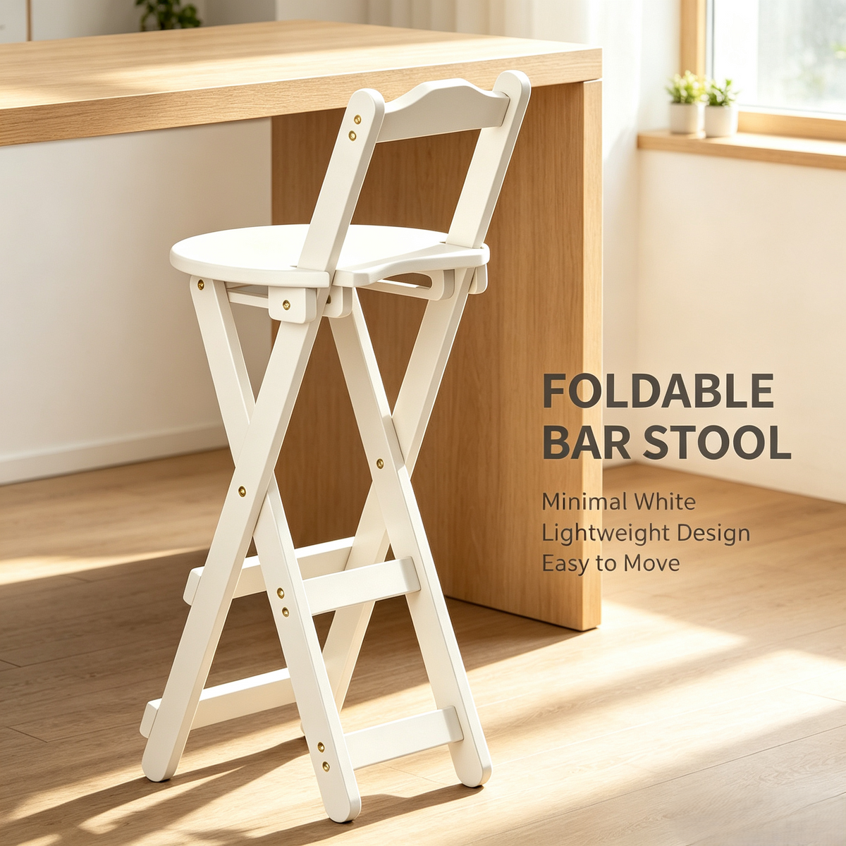 Foldable Wooden Bar Stool with Backrest